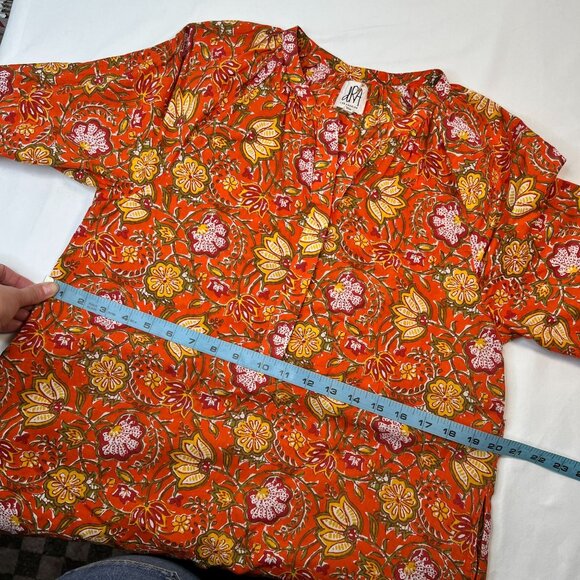 DRA Los Angeles Anthropologie Block Print Shirt Dress Orange Floral Medium - Picture 6 of 11